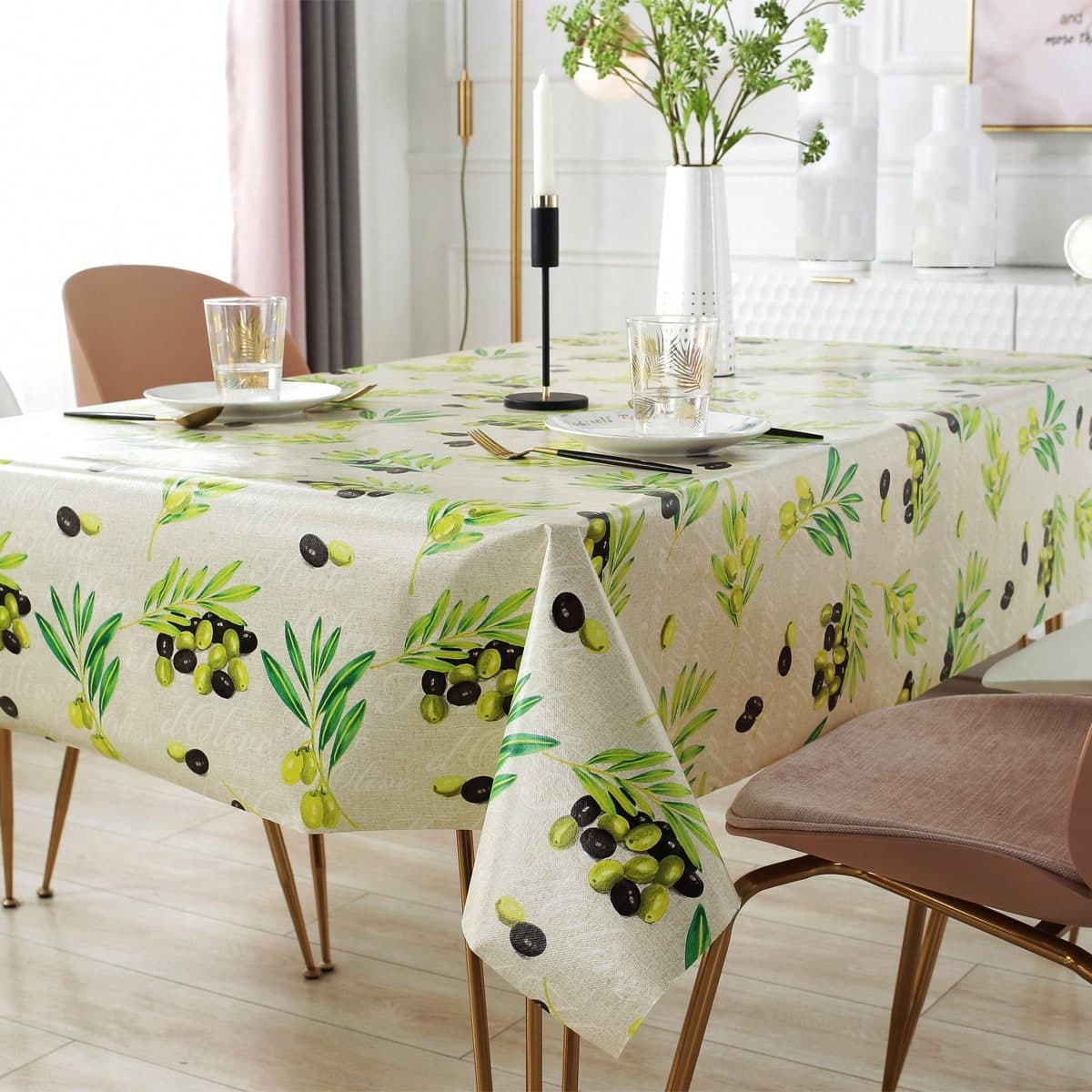 1 Pièce En Pvc Composite, Nappe Imprimée D'olives En Tissé Non-tissé