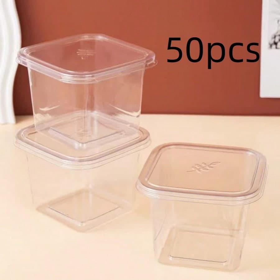 50 pièces Boîtes carrées Tiramisu Mousse Soja Lait Gâteau Emballage Boîtes Fruits Tasses Dessert Boîtes À emporter Avec copeaux de bois