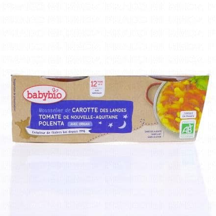 BABYBIO Repas du Soir - Petits bols carottes, tomates, polenta dès 12 mois 2x200g